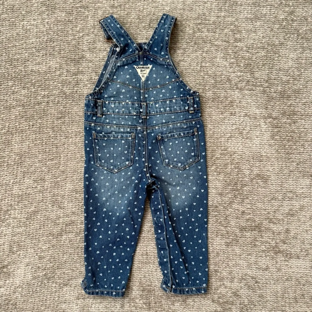 OshKosh B’gosh Toddler 18M Denim Overalls Blue Heart Print Jeans Girls‎